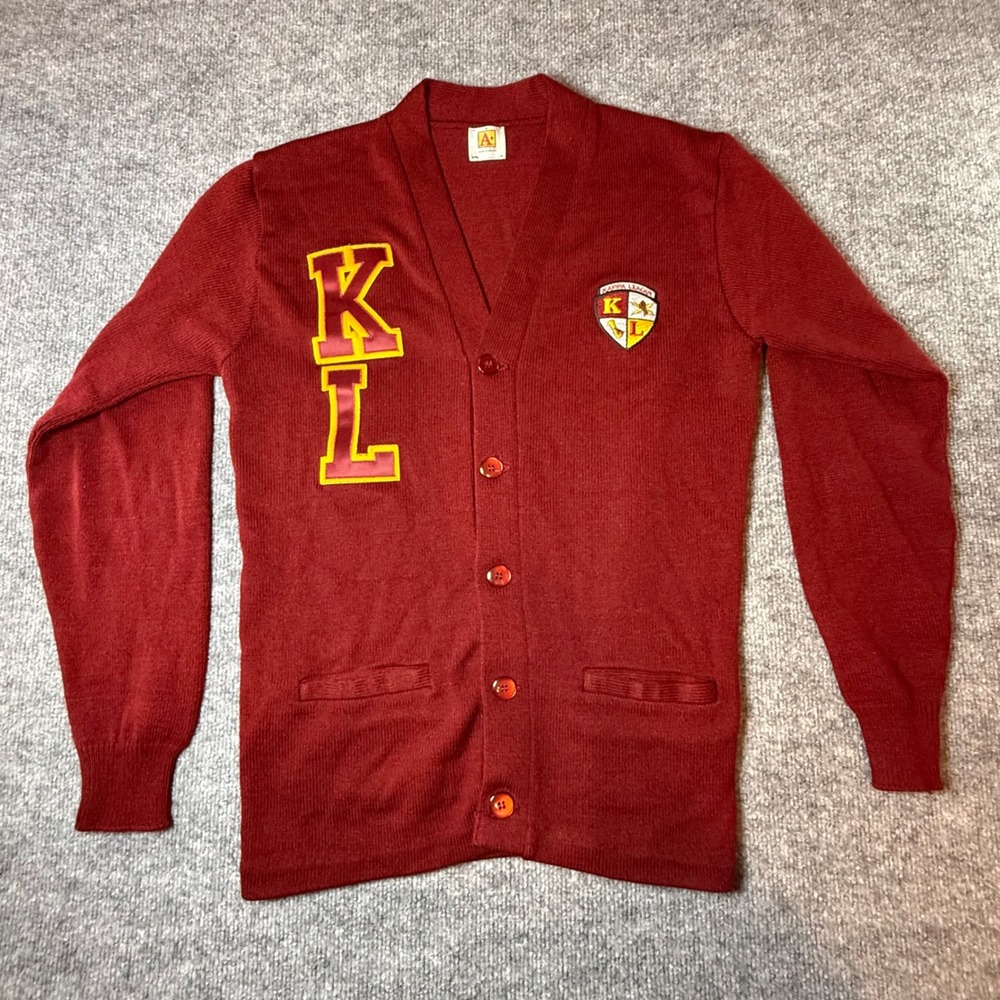 A+ by SAI Kappa League Varsity Cardigan Sweater Burgundy Red Mens Medium